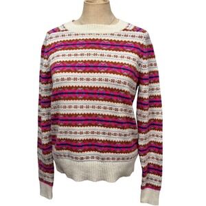 J Crew Fair Isle Wool Blend Sweater Women S Nordic Cream Pink Preppy Ski Festive